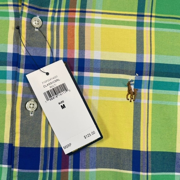 Polo Ralph Lauren Shirt Men Medium Yellow Madras Classic Long Sleeve Button Down - Picture 3 of 10